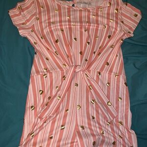 Pink and White Romper with gold hearts